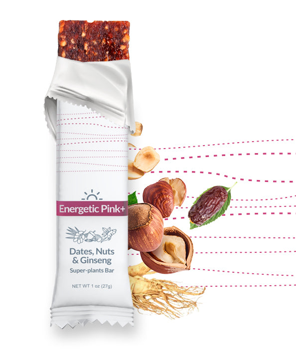 Energetic Pink+ Dates, Nuts, Ginseng & myAir's adaptogens formulations.